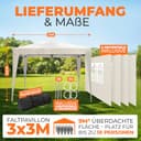 Kronenburg Faltpavillon wasserdicht Dachmaß 3 x 3 m UV Schutz 50+ Pavillon in Champagner mit 4 Seitenteilen - 2