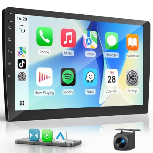 Haudio Autoradio 2 DIN con Apple CarPlay y Android Auto, Pantalla HD de 10.1 Pulgadas, Cámara de Marcha atrás HD, 2+64GB, GPS, Bluetooth, Control Voz, Mirror Link, FM/Am/AUX, para Todos los Vehículos