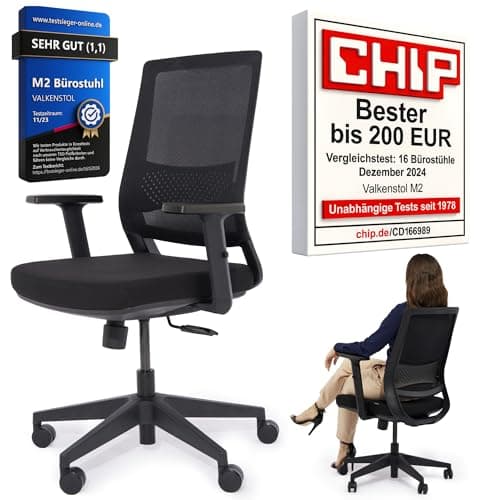 VALKENSTOL M2 Bürostuhl Ergonomisch Testsieger mit Einstellbarer Armlehne ohne Kopfstütze für maximale Bewegungsfreiheit, Rückenfreundliche Bürostühle, Schreibtischstuhl für Büro und Home Office Chair