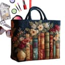 Gesteppte Tragetaschen – Canvas-Tragetasche Mit Buch- Und Blumenmuster, Vintage-Damenhandtaschen | Gesteppte Schulter-Einkaufstasche Für Damen Aus Polyester-Baumwolle Für Lehrer, Studenten, Schule, Ho - 1