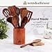 Utensilios de Cocina Madera 12 Pzs - Set de Espátulas y Cucharas de Madera, con Soporte, Reposacucharas y Ganchos. Antiarañazos. Accesorios Cocina con Agarre Cómodo para Sartenes Antiadherentes - 6
