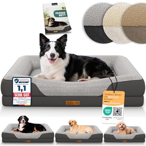 ELONEO orthopädisches Hundebett mittelgroße Hunde - 90x68x18cm, Hundekorb mit Memory Foam, Hundematte wasserdicht und waschbar, Hundekissen, Hundematratze mit weicher Polsterung, grau
