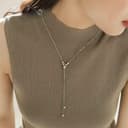 Cybche Boho Lariat Silver Necklaces Long Beads Drop Necklaces Minimal Bead Choker Necklace Silver Beaded Y Necklace Snake Chain Pendent Jewelry for Women - 5