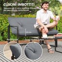 Outsunny Set Salotto da Giardino da 4 Pezzi, Set di Mobili con Divanetto a 2 Posti, 2 Poltrone, Cuscini e Tavolino da Caffè in Vetro, Struttura in Acciaio, Nero e Grigio - 3