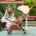 Foldable Baby Stroller, Lightweight Toddler Travel Pushchair for Airplane, Compact Infant Buggy with 5-Point Harness, Adjustable Backrest Footrest Canopy, Storage Basket (Natural) - 9