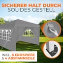 Kronenburg Faltpavillon wasserdicht Dachmaß 3 x 3 m UV Schutz 50+ Pavillon in Grau mit 4 Seitenteilen - 5