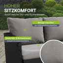 Juskys Set mobili da giardino 2in1 in polyrattan Jamaika - tavolo, divano lounge da giardino - set salotto da balcone per balcone, giardino - lounge da esterno nero grigio - 5