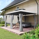 Outsunny 3 x 4m Garden Gazebo with Sides, Double Roof Metal Gazebo, Grey - 8