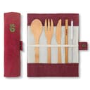Bambaw Set posate in bambù | Legno | Kit posate ecologico | Coltello, forchetta, cucchiaio e paglia | Posate da viaggio | Da campeggio con custodia | Vino - 1