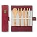Bambaw Set posate in bambù | Legno | Kit posate ecologico | Coltello, forchetta, cucchiaio e paglia | Posate da viaggio | Da campeggio con custodia | Vino - 1