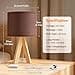 Warmiehomy 37cm Wooden Bedside Table Lamp, Modern Tripod Table lamp with Brown-Red Fabric Shade, Button Switch, 4W E27 Warm Light Bedside Lamps for Bedroom, Living Room, Study, Office (Bulb Included) - 2