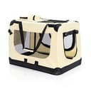 Fudajo Faltbare Transportbox für Hunde, Katzen XL (82x56x58cm), robust, leicht, sicher, Hundebox mit Tragegriff und Decke, Beige - 1