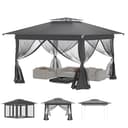 Gartenpavillon Pop Up Pavillon 4x4m, Wasserdicht UV-Schutz Stabil Faltpavillon 3-Stufen Höhenverstellbar Gartenzelt mit 4 Moskitonetz Seitenteilen & Doppeldach Partyzelt inkl. Tragetasche, Anthrazit - 1