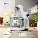 Bosch Küchenmaschine Serie 6 MUMS6EW13D, NEU, 7 Geschwindigkeitsstufen, 5,5l Schüssel, Durchlaufschnitzler, 3 Scheiben, Knethaken, Rührbesen, Silikonbesen, spülmaschinenfest, 1.600 W, silber/weiß - 2