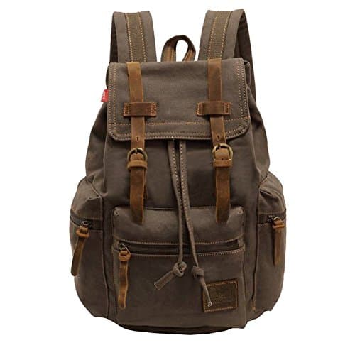 Mochila de piel estilo vintage unisex e informal, de lona, para senderismo, viajes al aire libre, Brown, 27.9 x 16 x 41.9 cm, Mochila informal