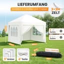 NATURIZ® Pavillon 3x3 Wasserdicht Stabil Winterfest und UV 50+ Schutz - Faltpavillon mit Seitenwänden - Pop Up Zelt für Garten, Camping, Märkte - Gartenpavillon (Beige, 3x3m) - 4