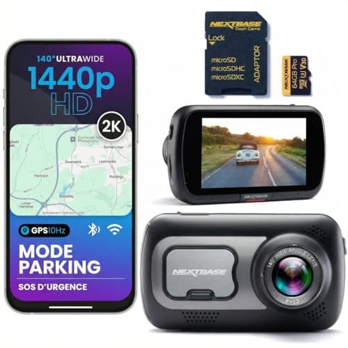 Nextbase® 522GW Dashcam Auto Vorne | Parkmodus 24/7 Parküberwachung | 1440p 30fps Dash Cam | 3-Zoll-Bildschirm | Auto Kamera 140 Grad Betrachtungswinkel mit Nachtsicht | Inklusive 64GB MicroSD Karte