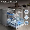 Midea Geschirrspüler 60cm Freistehend, SF 3.60N PRO Spülmaschine mit WLAN, 14 Maßgedecke, Geschirrspüler Unterbaufähig, 5 Programme, Höhenverstellbarer Oberkorb, 47 dB, Inox - 7