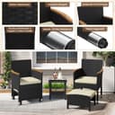 Yaheetech Set di 5 Mobili da Giardino in Rattan PE Mobili da Balcone con 2 Poltrone 2 Poggiapiedi 1 Tavolino in Vetro per Esterno Patio Terrazza Nero/Beige - 4
