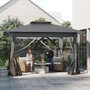 Gartenpavillon Pop Up Pavillon 4x4m, Wasserdicht UV-Schutz Stabil Faltpavillon 3-Stufen Höhenverstellbar Gartenzelt mit 4 Moskitonetz Seitenteilen & Doppeldach Partyzelt inkl. Tragetasche, Anthrazit - 9