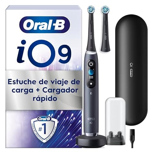 Oral-B iO 9 Cepillo de Dientes Eléctrico Negro Con 1 Cabezal, 1 Estuche Cargador de Viaje y 1 Funda Magnética, 7 Modos De Cepillado, Sensor De Presión, Diseñado por Braun
