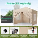 Sunula Pavillon 3x3 Wasserdicht Stabil Winterfest mit 4 Seitenwänden, Faltpavillon 3x3m mit Verdickten Röhren, Partyzelt Gartenpavillon Faltzelt für Camping Festival Party (Khaki, Mit Seitenwänden) - 2