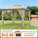 Devoko Garden Pavillon 3x3 Wasserdicht Stabil Winterfest Deluxe Gazebo, UV-Schutz 50+ Doppellagiges Grilpavillons mit seitenwänden für 4-8 Personen, Partyzelt für Freizeit, Partys, Beige - 3