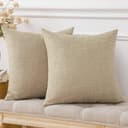 JOTOM - Set di 2 federe decorative in lino, morbide, in tinta unita per cuscini da arredo, moderne, per soggiorno, camera da letto (60 x 60 cm, beige chiaro) - 4