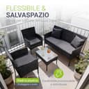 Juskys Salottino in polyrattan Fort Myers 4 Persone con divano a 2 posti, 2 sedie, tavolo e cuscini per seduta resistente alle intemperie nero/grigio Mobili da balcone Set di mobili da giardino - 4