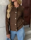 Zeagoo Cárdigan de punto para mujer, manga larga, cuello redondo, botones, chaqueta de punto frontal abierta, suéter elegante para mujer, A-marrón., M - 2