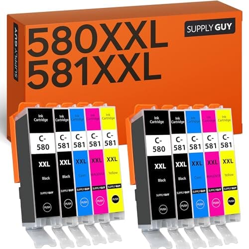 Supply Guy 580XXL 581XXL Druckerpatronen kompatibel mit Canon PGI-580 CLI-581 für Pixma TS705 TS705a TS6350 TS6350a TS6351a TS6300 TR8550 TS9550 TS6150 TS6250 TR8500 Multipack 10 Patronen 580 581 XXL