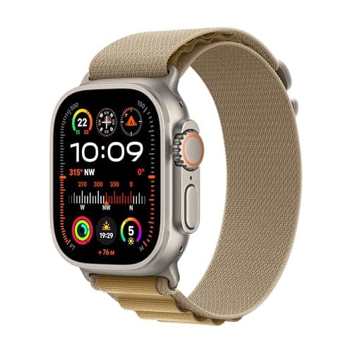 Apple Watch Ultra 2 (GPS + Cellular 49mm) Smartwatch, Sports Watch with Titanium Case in Natural and Alpine Loop in Almond (Medium). Fitness Tracker, Precise GPS, Extra Long Battery Life, CO₂ Neutral
