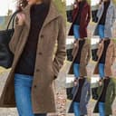 Generisch Damen Wollmantel Lang Trenchcoat Reverskragen Wintermantel Elegant Übergangsmantel Einfarbige Winterjacke Knöpfe Cardigan Mantel Warme Wolljacke mit Tasche Outdoorjacke Winter Jacke - 6