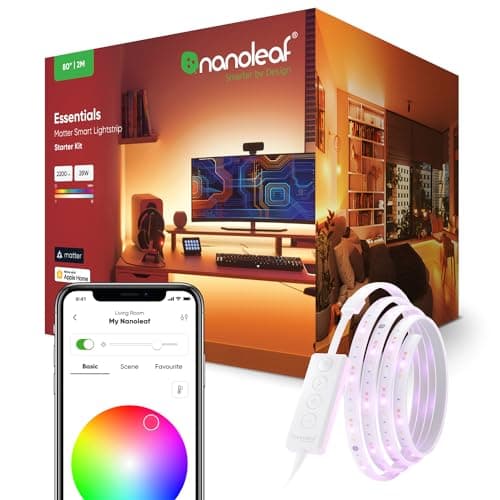 Nanoleaf Matter Essentials Lightstrip Starter Kit, 2M LED Striscia RGBW Smart - Luci Led 16M Colori, Matter over Thread, Bluetooth, Funziona con Google Home Apple, Sincronia Musica e Monitor