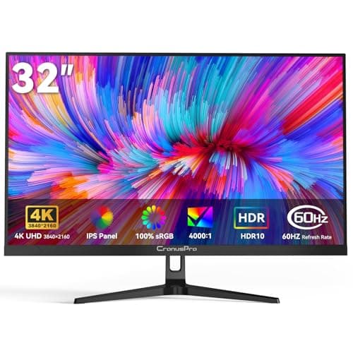 CronusPro 32 Inch 4K UHD Monitor (3840x2160) IPS Panel, 100% sRGB, 4000:1 Contrast, Eye Care, HDR10, 60Hz, AMD FreeSync, HDMI/DisplayPort, Computer Monitor for Designer Office Home Black VESA 75x75mm