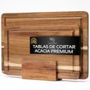 WATEGOOS Pack 2 Tablas de Cortar Cocina de Madera Acacia + soporte - Tabla de Cortar Grande y Pequeña para Presentación de Quesos - Madera Ecológica y Resistente. - 1