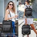 Shirre cuoio Zaino Borsa per donne Viaggi e lavoro Cabriolet cintura a spalla Zaino Borsa in cuoio vegano morbido e impermeabile Passa 14 pollici laptop borsa nera - 6