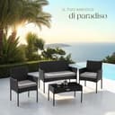 tectake® Set da Giardino in Rattan, 4 Posti, Polyrattan Resistente, Cuscini Idrorepellenti Lavabili, Struttura in Acciaio Stabile, Tavolino con Vetro di Sicurezza, Arredo Esterno - Nero - 8