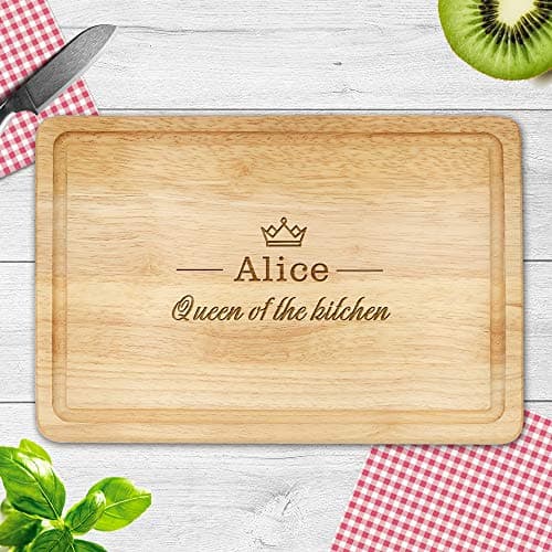 Personalised Oak Wooden Chopping Board | Cheese Board | Cutting Board - Laser Engraved Wedding, Housewarming, Anniversary, Mother's Day Gift (4 - Queen/King of The Kitchen)