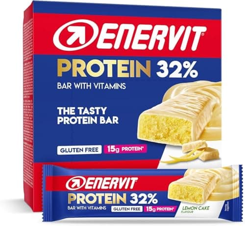 Enervit Protein Bar 32 % Lemon Cake – Eiweißriegel mit 15 g Protein, Vitamin D und B6, Lemon-Cake-Geschmack, für die Regeneration nach dem Sport, Glutenfrei, 12 Riegel à 48 g