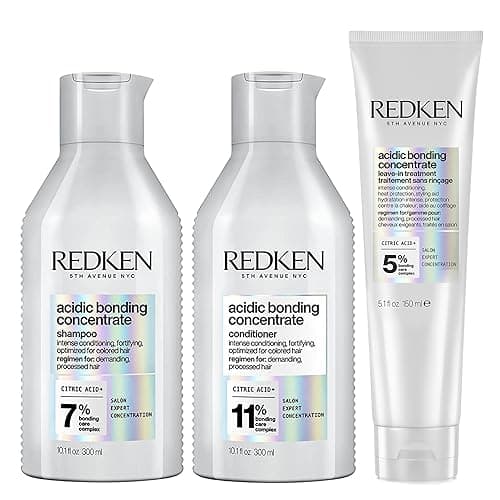 REDKEN Acidic Bonding Concentrate, Shampoo, Conditioner & Leave-In Treatment Set, Bond Repair for Damaged Hair, Trio Bundle