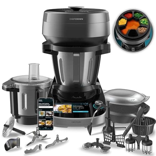 Cecotec Robot de Cocina Multifunción con Dispensador de Alimentos Mambo CooKing Total Gourmet. 2200W, 45 Funciones, Miles de Recetas Guiadas, Jarra Unique de 4,5L y Jarra Victory de 5L, Accesorios