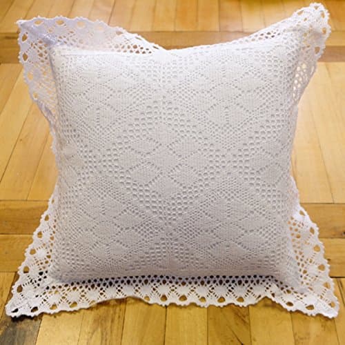 heimtexland Häkelkissen in weiß Landhaus Kissenhülle 40x40 cm mit Häkelspitze Stehsaum Borte Dekokissen gehäkelt Shabby Chic Kissen Typ521