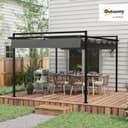 Outsunny Pérgola 3x4 m Gazebo Cenador de Jardín con Techo Retráctil de Poliéster y 12 Orificios de Drenaje Pérgola para Patio Terraza Exterior Gris Oscuro - 2