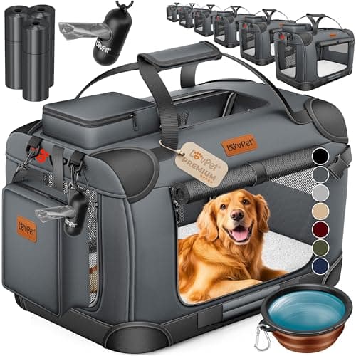 LOVPET® Transportbox Hund Katze Transporttasche XL 82x58x58cm | Hunde-Tragetasche Faltbare Katzentasche | Haustier-Transportbox inkl. Hundenapf & Schultergurt | für Katzen & Hunde Anthrazit