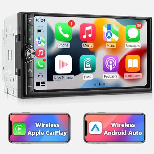Android Doppel Din Radio mit Wireless Carplay Wireless Android Auto Autoradio mit Bildschirm, 4G+64G 7 Zoll Car Play Auto Radio 2din Touch Display mit Navi, Bluetooth, GPS, WiFi, AM/FM/RDS, AUX/SWC
