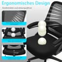 Milacyee Bürostuhl Ergonomisch, Schreibtischstuhl mit Verstellbarer 4D Lendenwirbelstütze, Drehstuhl mit Klappbare Armlehnen, Computerstuhl mit 90°-125° Liegefunktion, Netzstuhl bis 130KG, Schwarz - 6