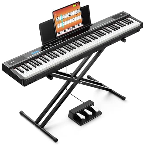 CAHAYA Piano Digital de 88 Teclas – Piano Eléctrico Semipesado con Conexión MIDI Atril Soporte en X Doble y 3 Pedales Ideal para Principiantes