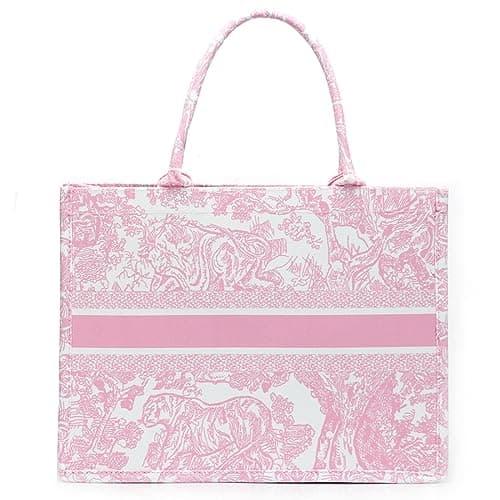 FENGJINRUHUA Fashion Luxury Cotton Canvas Tote Bag Large Capacity Jacquard Retro Exquisite, pink