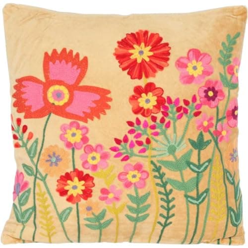Casa Moro Boho Chic Dekokissen Livia BEIGE 40x40 mit Füllung & Blumen-Schau Bestickt | Zierkissen bunt quadratisch Couch-Kissen Sofa-Kissen KI10002